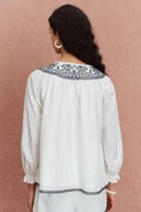 Celia Boho Embroidery Matching Blouse and Shorts Set in Silk-Cotton Blend
