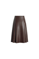 Anya Buckle Detail Pleated Midi Skirt in Vegan Leather