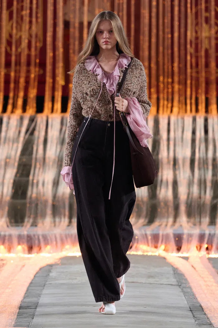 Sade Dotted Longer Sleeve Cardigan in Wool Bouclé Yarn Knit