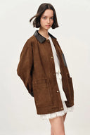 Arden Adjustable Drawstring Leather Jacket in Faux Suede