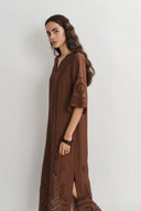 Sienna Embroidered Robe Dress in Linen Blend