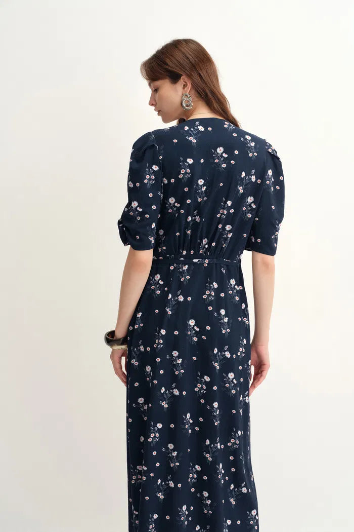 Teana French Floral Wrap Midi Dress in Tencel Blend