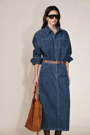 Quinn Antique Style Metal Buttons Dress in Washed Stretchy Corduroy