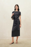 Isla Grey Ruched Tie Front T-Shirt Dress
