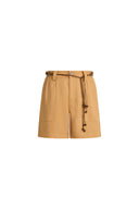 Billie Beaded Belt Tailored Shorts in Linen-Blend Suiting