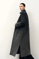 Audrey Gradient Herringbone Straight Long Coat in Merino Wool