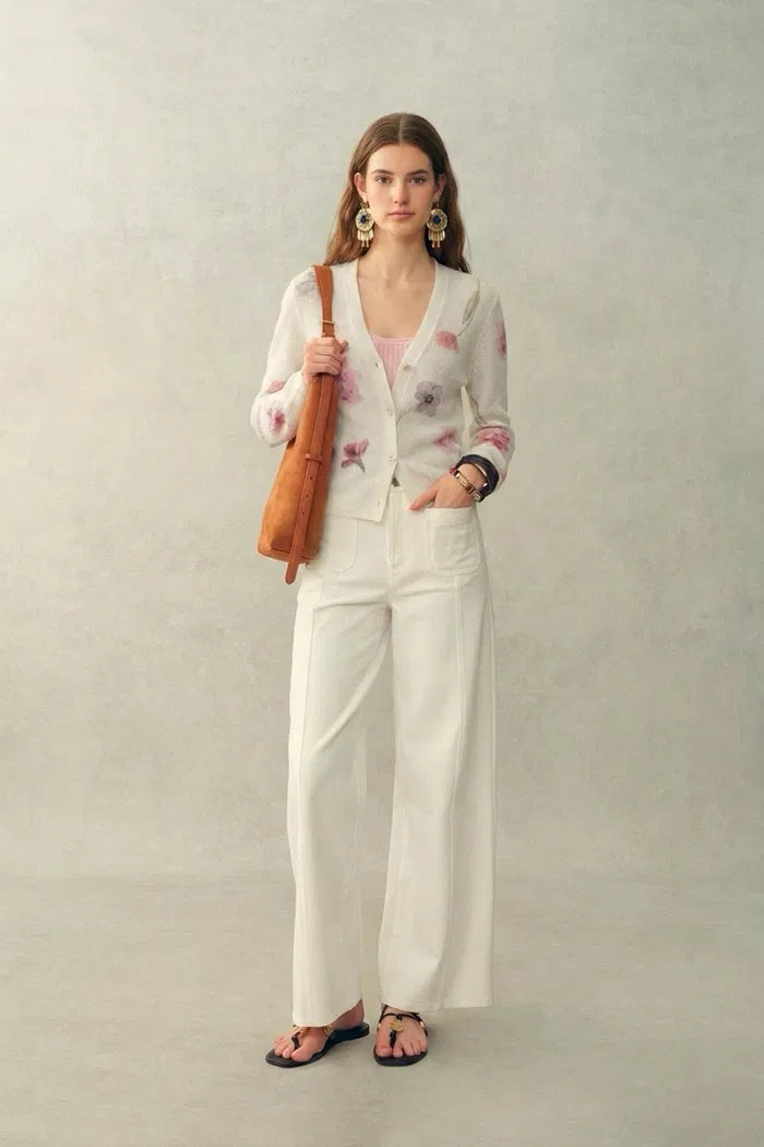 Yuffie Flora Knit Cardigan in Merino-Alpaca with Lyocell