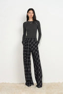 Kristy Plaid Offset Panel Wide Leg Pants in Lightweight Flannel