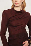 Edith Runched Long Sleeve Top in Lightweight Merino Wool Knit