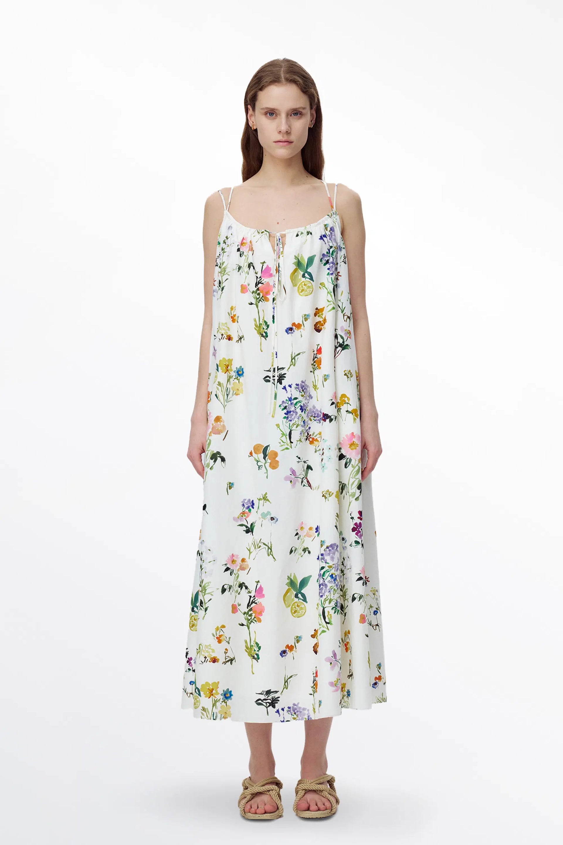 Lucie Flora Print Tie Waist Dress Silk Cotton