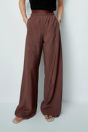 Pantalones de Pierna Ancha con Cintura Elástica Harper en Seda Morera Seca