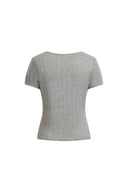 Eva Scalloped Lace Trim Fitted Sleeve T-shirt in Hollow Knitting