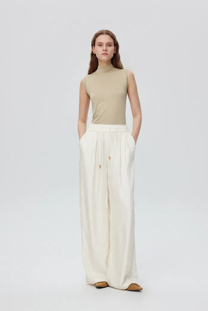 Louise Textured Loose Boho Pants in Wrinkled Satin