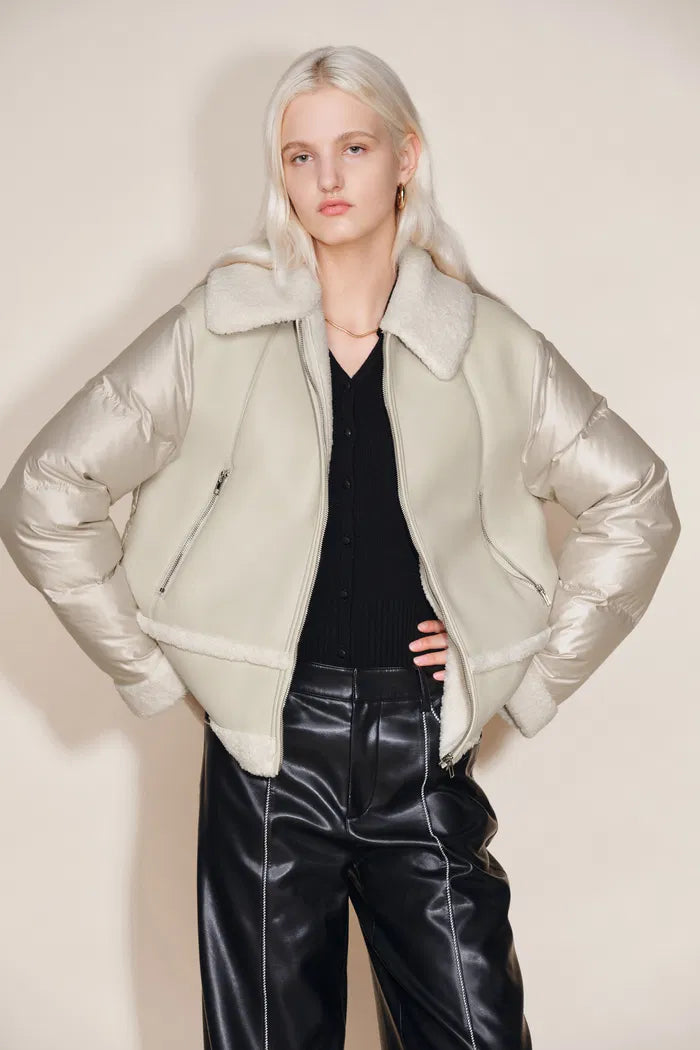 Soren Faux Sherpa Down Jacket in Faux Shearling and Ultra-Light Nylon