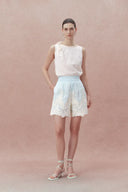 Paz Blue Embroidered Shorts in Silk-Linen Blend