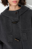 Aeliana Plaid Hooded Midi Coat in Dark Grey Wool Blend