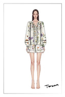 Perla Hand Painted Flora Blouse and Short Matching Set in Tencel-Ramie