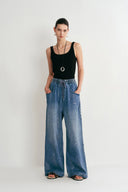Jean large Bulb scintillant en denim coton