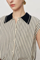Nino Contrast Collar Sleeveless Shirt Top in Cotton Poplin