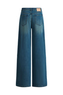 Carrie Front Pocket Washed Blue Straight Jeans in Cotton Denim