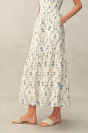 Elara Tailored Vintage Floral High Waist Skirt in Linen Blend