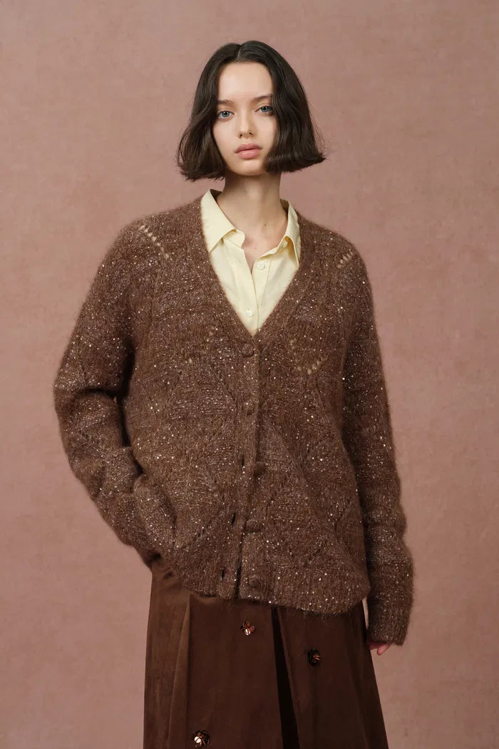 Lila Sequin Robe Style Cardigan in Alpaca Sequin Yarn