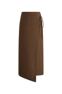 Jeanet Adjustable Tie Asymmetric Midi Skirt in Cotton Herringbone