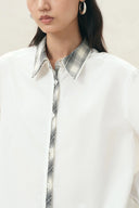 Riley Plaid Embroidery Oversized Shirt in Cotton Poplin
