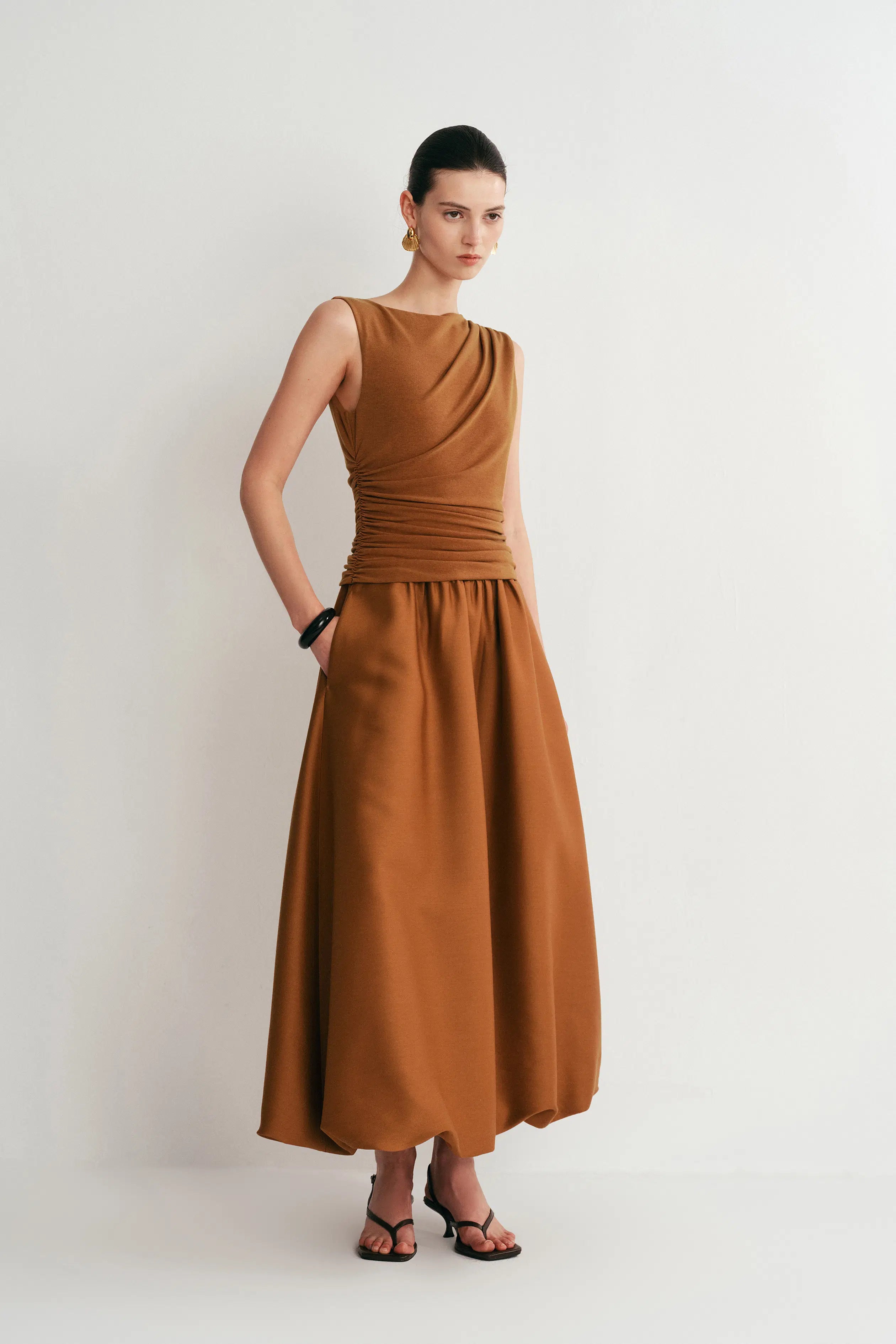 Cindy Bubble Dress in Tencel Merino Knit and Silk Wool Satin