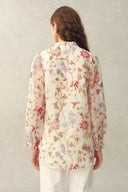 Adelaide Handpainted Floral Blouse in Silk Linen Organza