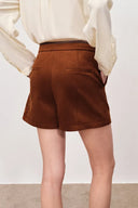 Marian Color Block Trim Shorts in Faux Suede