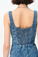 Ella Flora Laserwork Strap Maxi Dress in Cotton Denim