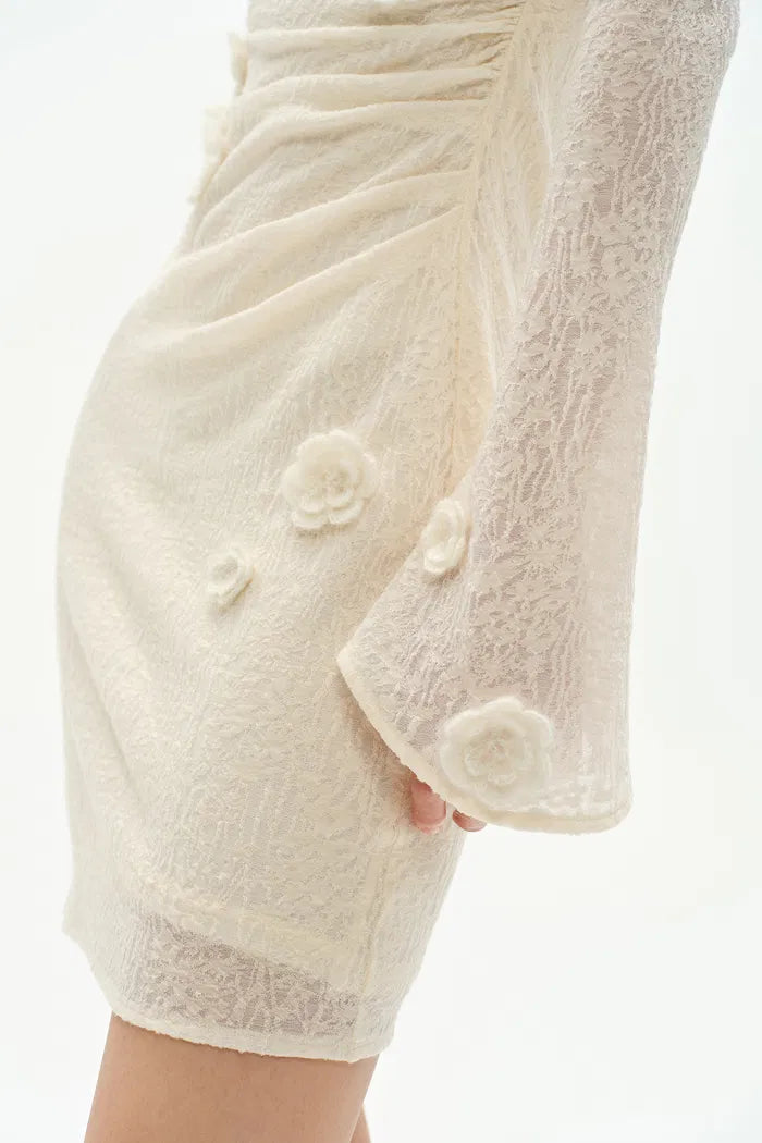 Esme Hand Crocheted Long Sleeved Short Dress in Merino Wool Blend S Esme Hand Crocheted Long Sleeved Short Dress in Merino Wool Blend S