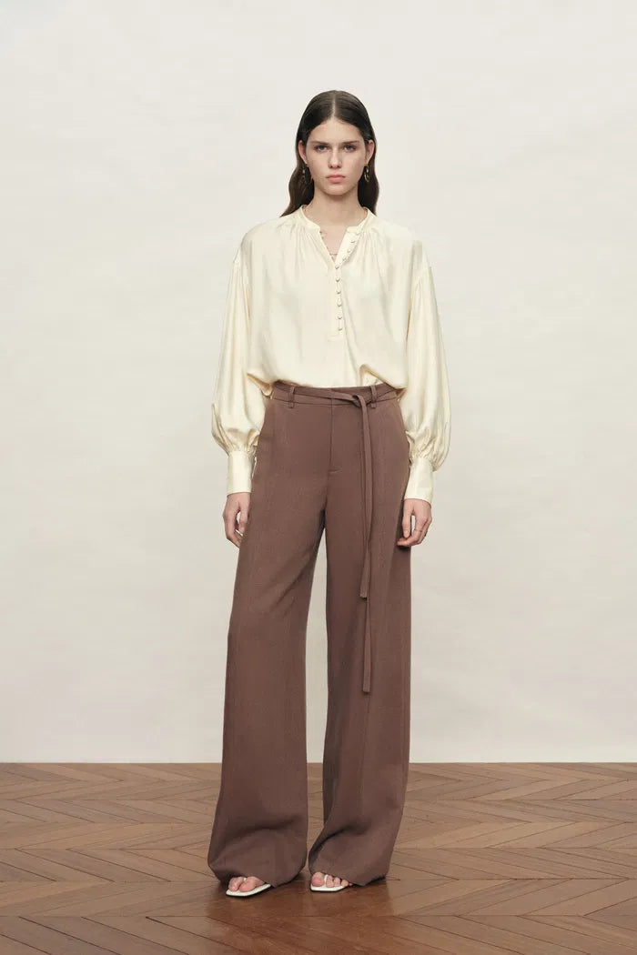 Erica Thin Belt Wide Leg Trousers in Tencel Linen Blend
