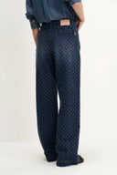 Jeans rectos Natalie con degradado en denim jacquard de algodón con diseño de diamantes