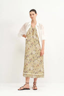 Sienna V Neck Flora Print Dress in Linen