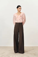 Emma Pleat Front Straight Leg Track Pants in Fine Wool Suiting