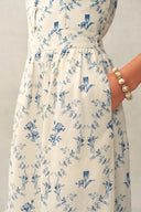 Elara Tailored Vintage Floral High Waist Skirt in Linen Blend