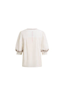 Camicia Becky con Ricamo a Punto Croce, Nodo Frontale e Maniche Corte in Misto Lino