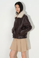 Zita Ruched Padded Moto Jacket in Vegan Leather
