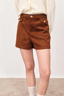 Marian Color Block Trim Shorts in Faux Suede