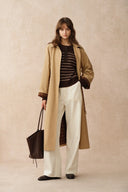 Rhea Scalloped Henley Striped Sweater in Wool-Alpaca Knit