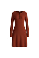 Emily Red Henley Collar Fitted Short Dress in Merino Wool Knit