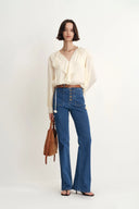Sarah Five Button Bootcut Jeans in Stretch Denim