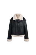 Catherine Vintage Shearling Bomber Jacket in Vegan Leather
