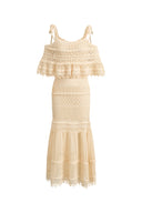 Dione Hand Crochet Detachable Capelet Knit Cami Dress in Linen Crochet