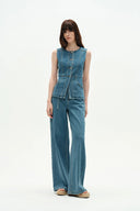 Selena Sleeveless Vest Top in Technical Lyocell Denim