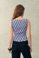 Kristall Handgearbeitetes Ärmelloses Kariertes Top- und Rock-Set aus Stretch-Baumwoll-Bubble