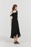 Vestido asimétrico con volantes Calla en georgette de seda