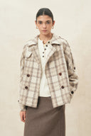 Fleur Textured Plaid Cropped Coat in Wool Blend
